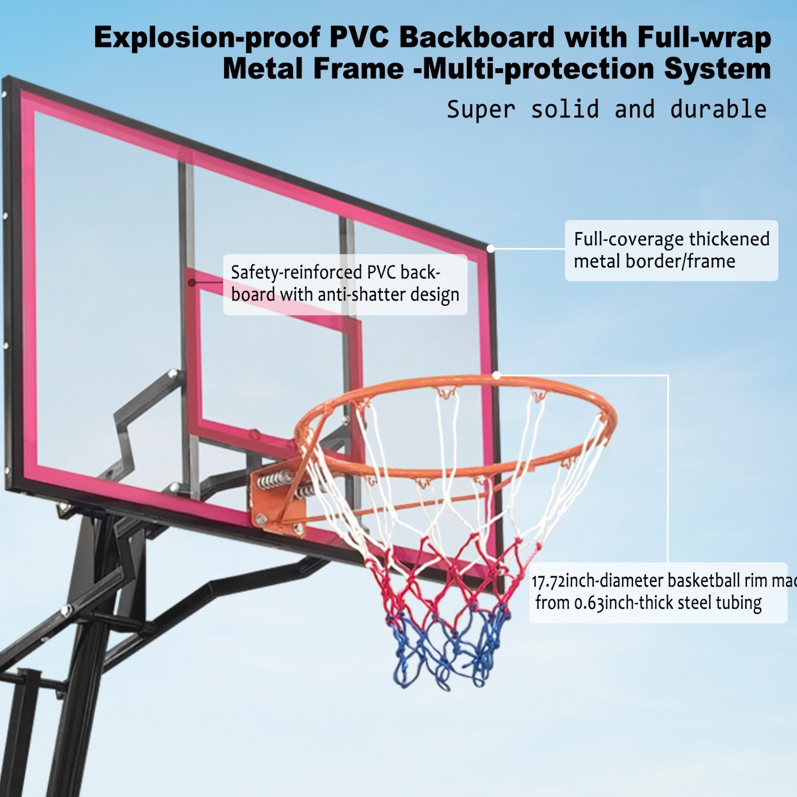 8-10FT Portable Basketball Hoop Height Adjustable Rebound System Youth/Adults
