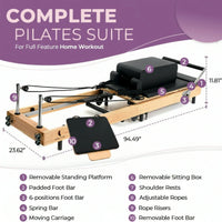 Pilates Reformer Designed for Home Workouts, Foldable Wood Frame, 70+ Guided Sessions, Complete Accessory Kit