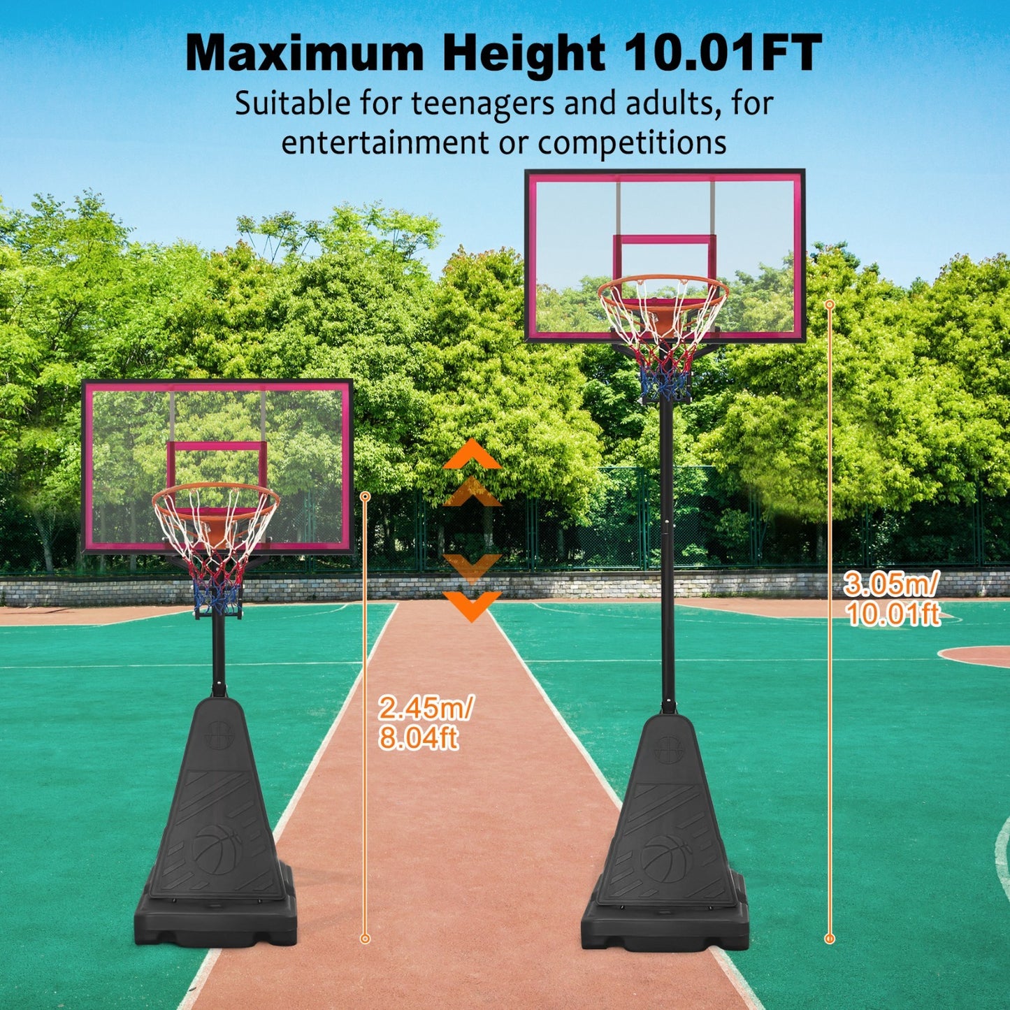 8-10FT Portable Basketball Hoop Height Adjustable Rebound System Youth/Adults
