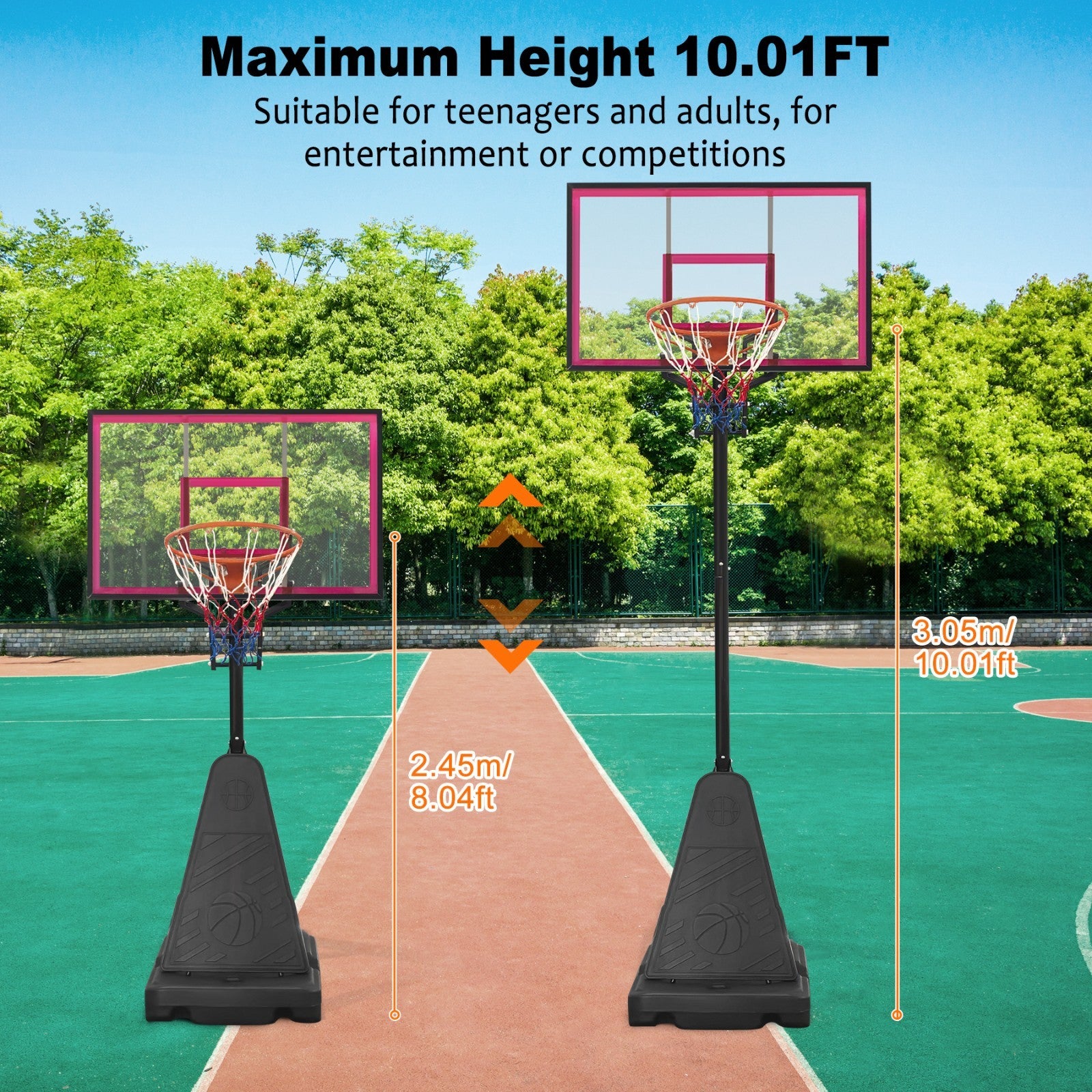 8-10FT Portable Basketball Hoop Height Adjustable Rebound System Youth/Adults