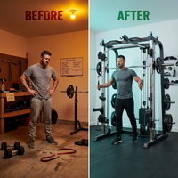 Smith Machine Built to Maximize Home Training, 1000+ Exercises, 3 Cable Systems, Commercial Grade Steel — Before & After