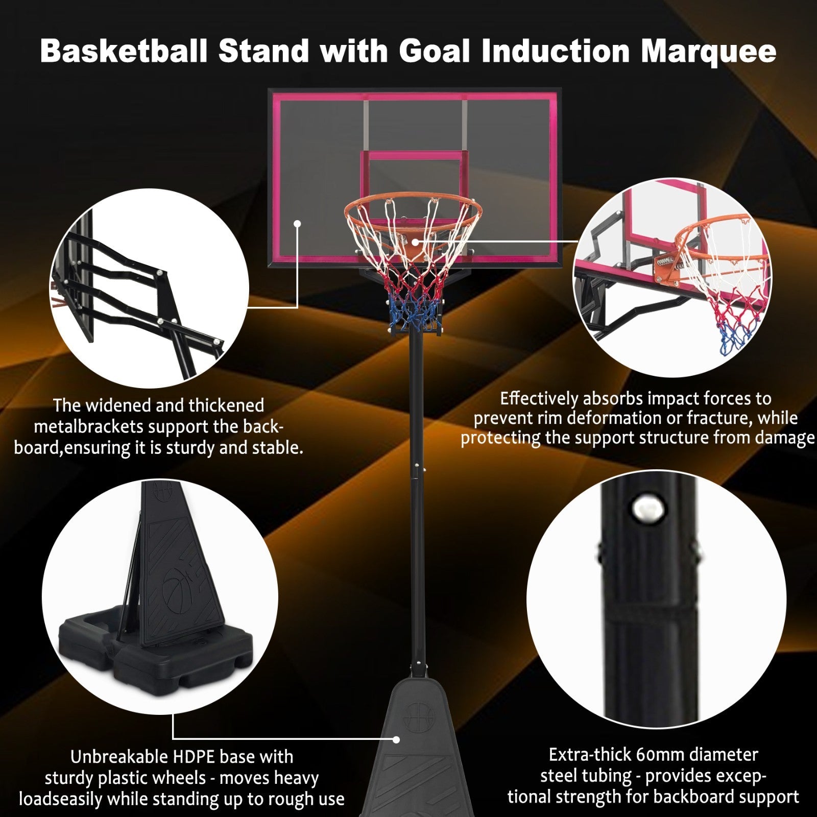 8-10FT Portable Basketball Hoop Height Adjustable Rebound System Youth/Adults