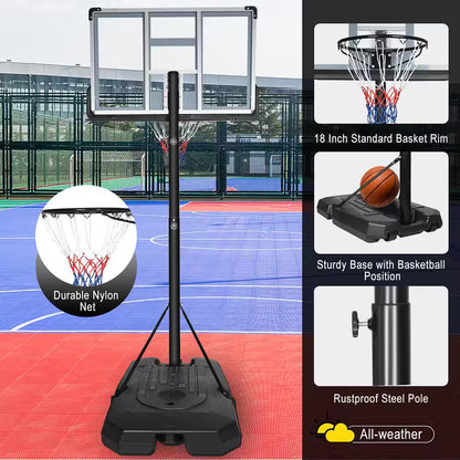 6.6 Ft. to 10 Ft. Adjustable Height Portable Basketball Hoop Goal Basketball System Basketball Equipment with Wheels