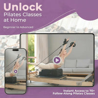 Pilates Reformer Designed for Home Workouts, Foldable Wood Frame, 70+ Guided Sessions, Complete Accessory Kit