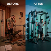 Smith Machine Built to Maximize Home Training, 1000+ Exercises, 3 Cable Systems, Commercial Grade Steel — Before & After