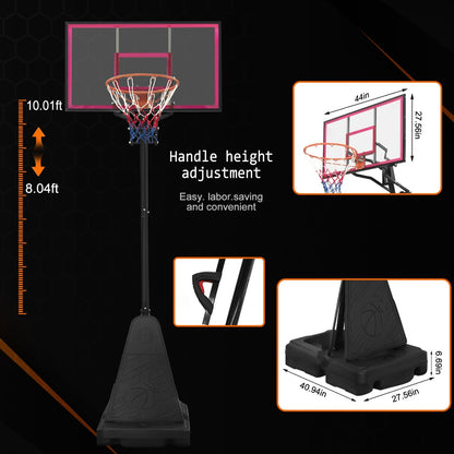 8-10FT Portable Basketball Hoop Height Adjustable Rebound System Youth/Adults