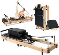 Foldable Wooden Pilates Reformer for Home, 70+ Guided Workouts